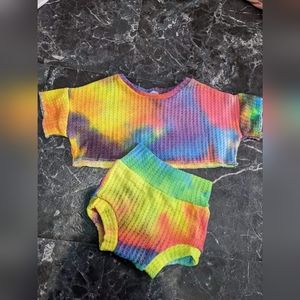 Tie dye baby waffle crop top and bummies set
